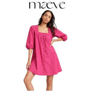 Anthropologie Maeve Tabitha Swing Tunic Mini Dress Pink Cotton Puff Sleeve M